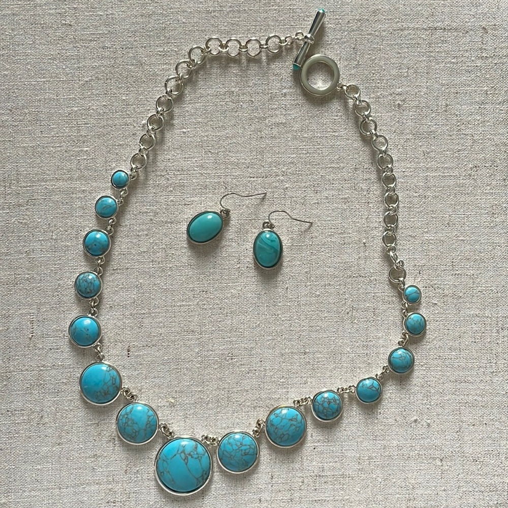 NWOT Turquoise Necklace & Earring Set - Picture 1 of 5